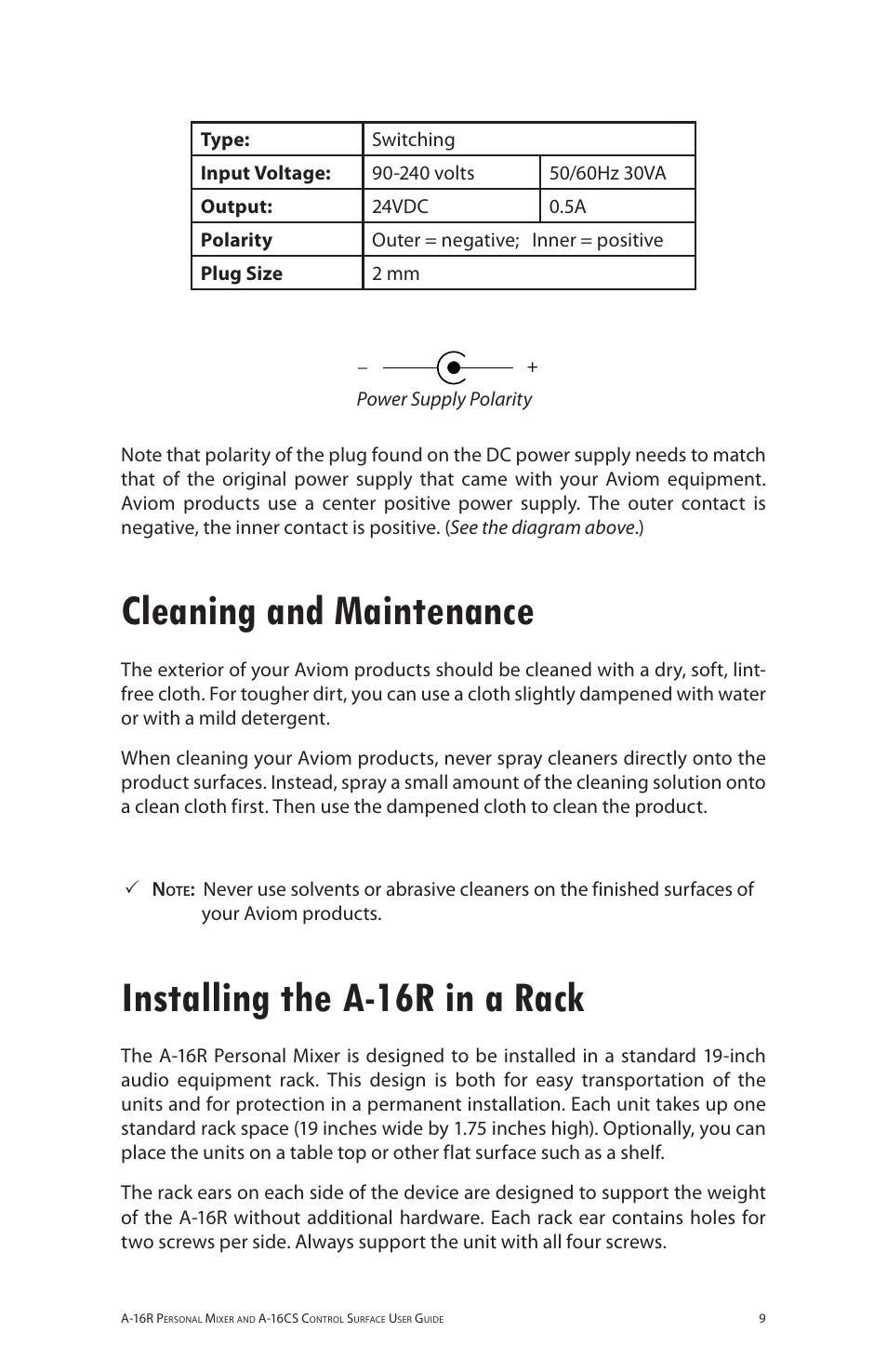 Cleaning and maintenance, Installing the a-16r in a rack | Aviom A-16R/A-16CS User Manual | Page 18 / 98