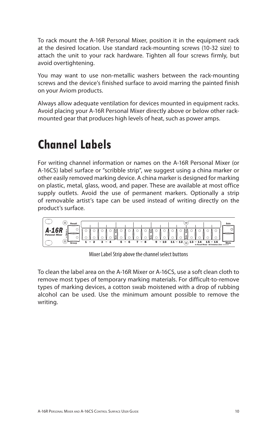 Channel labels, Aa 6rr | Aviom A-16R/A-16CS User Manual | Page 19 / 98