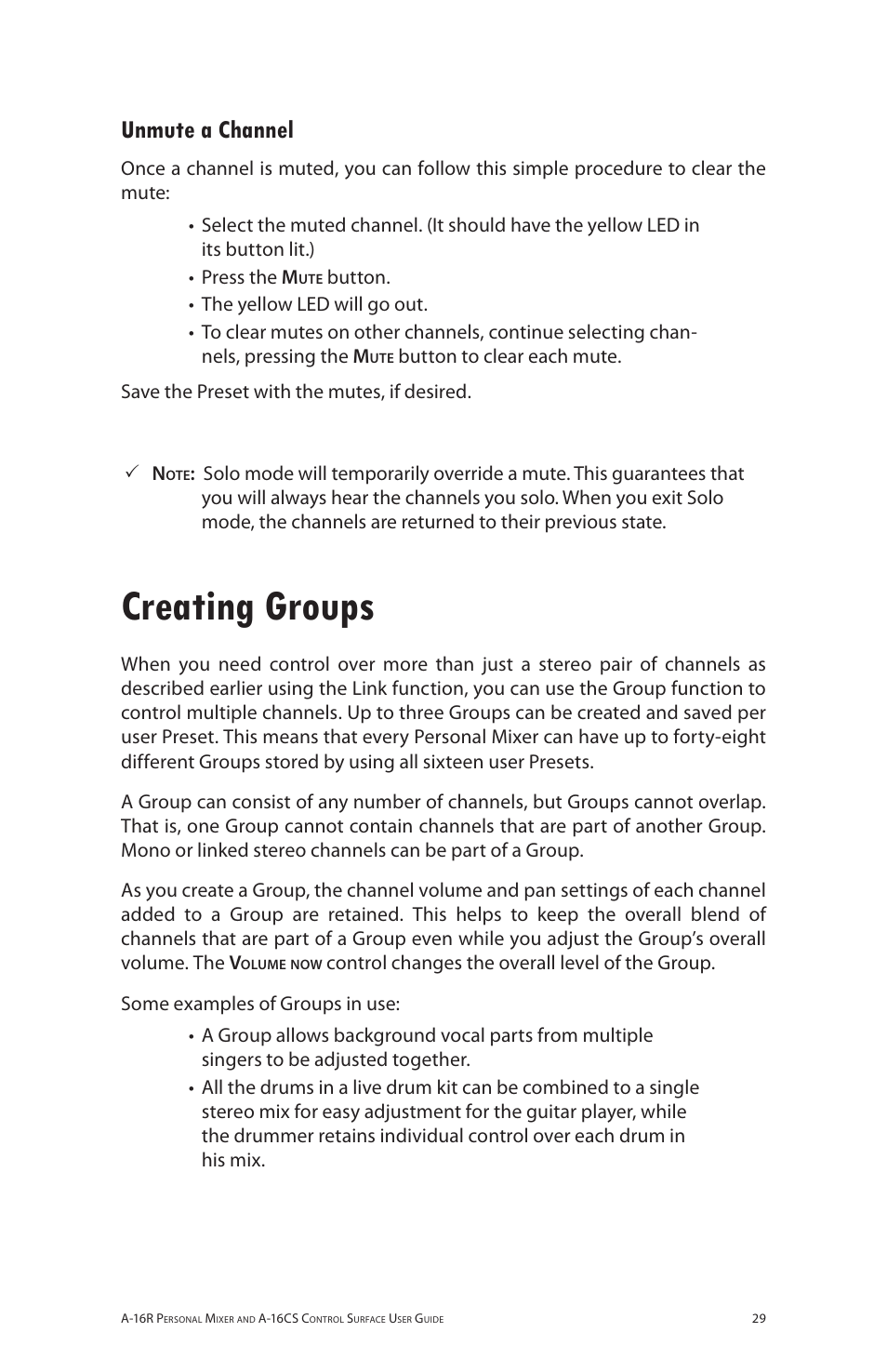 Unmute a channel, Creating groups | Aviom A-16R/A-16CS User Manual | Page 38 / 98