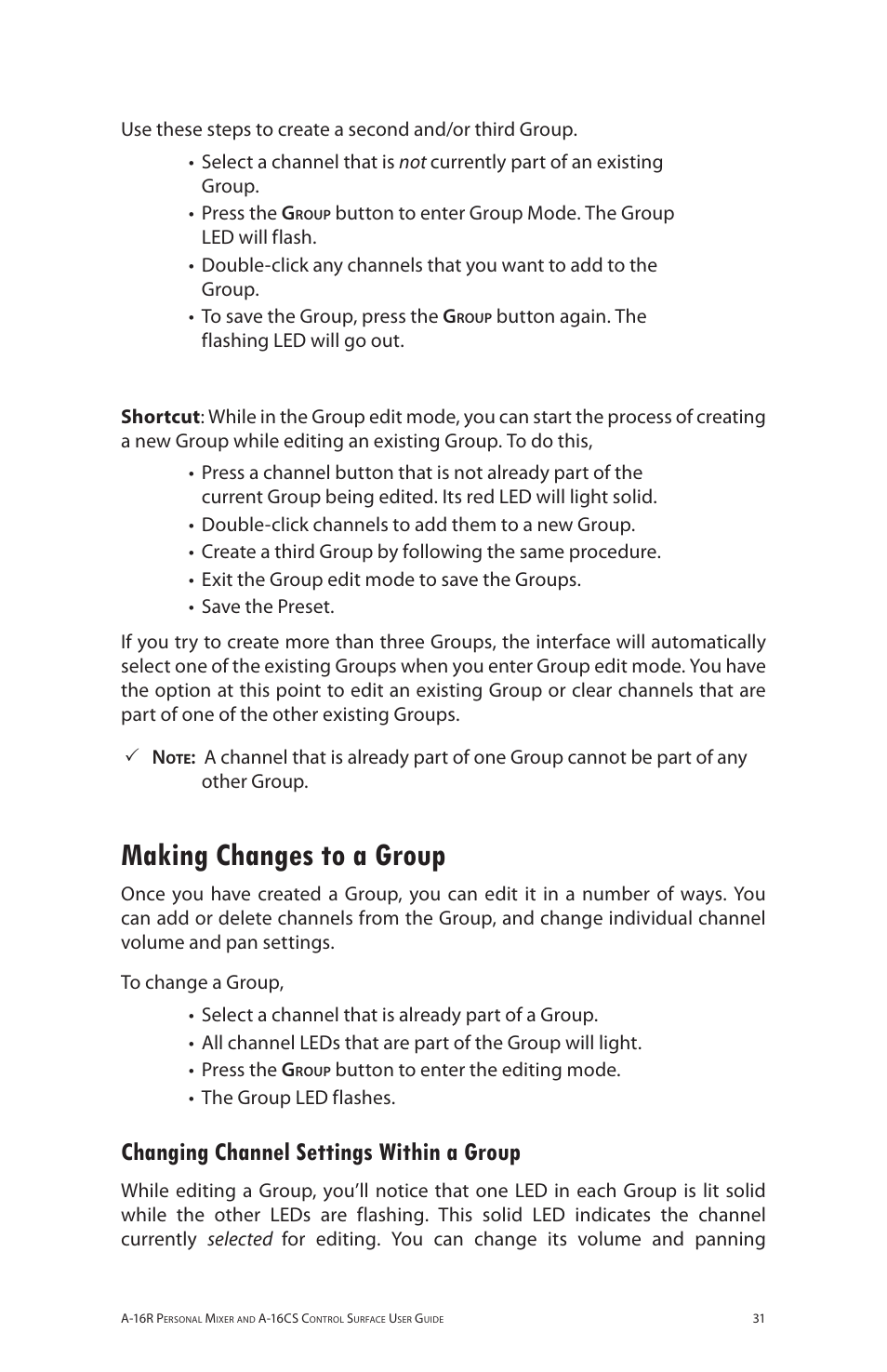 Making changes to a group, Changing channel settings within a group | Aviom A-16R/A-16CS User Manual | Page 40 / 98