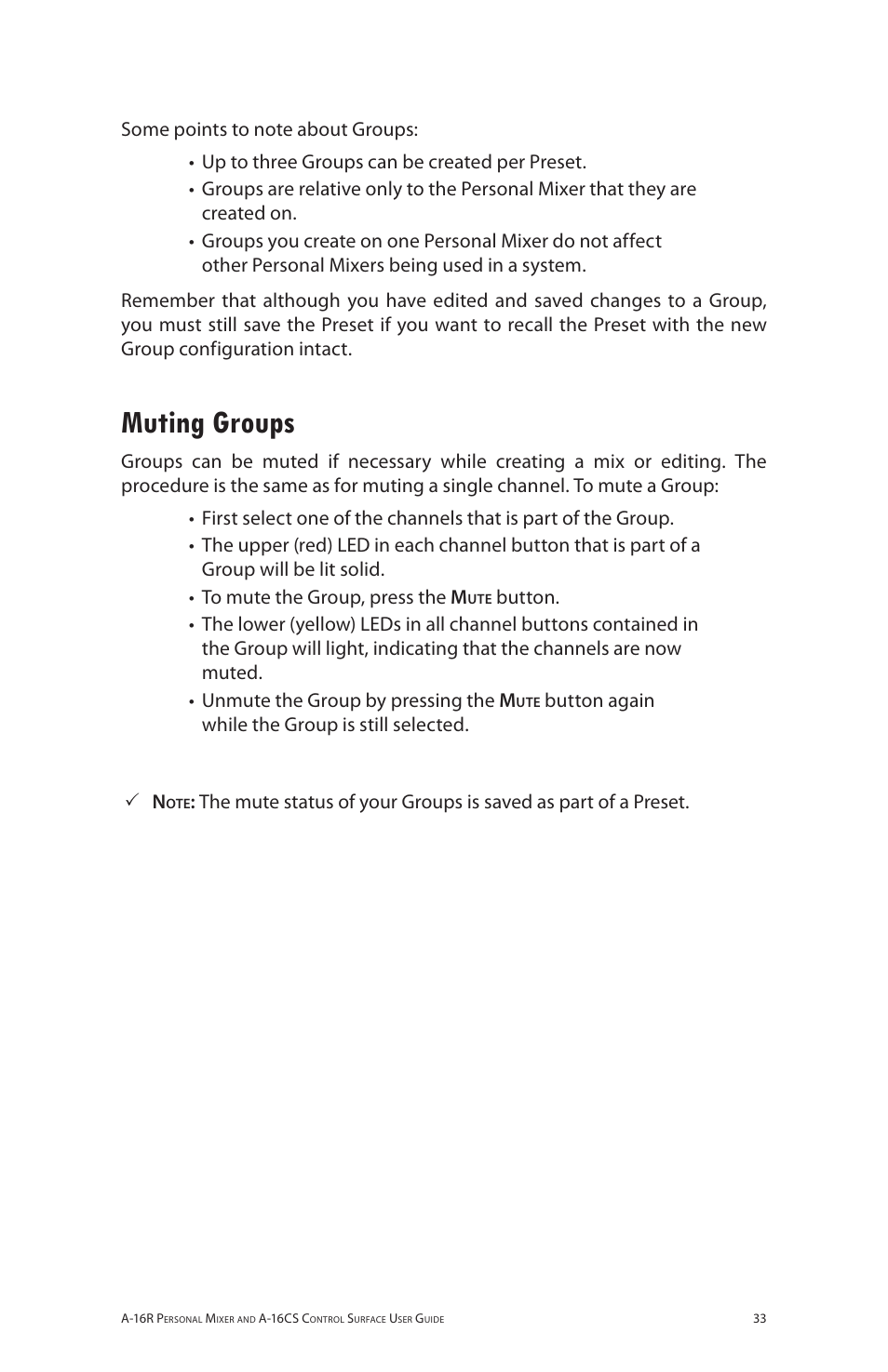 Muting groups | Aviom A-16R/A-16CS User Manual | Page 42 / 98