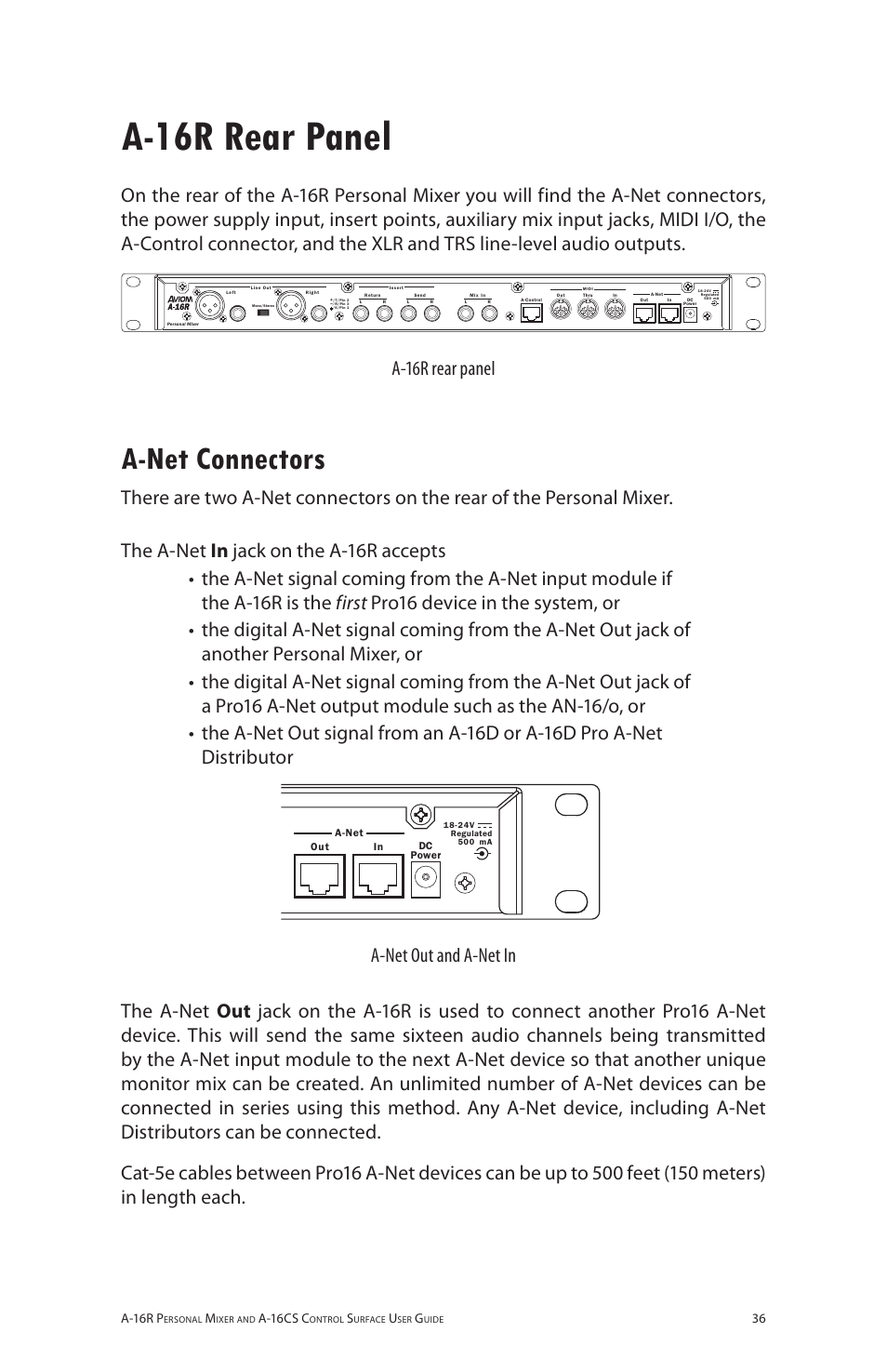 A-16r rear panel, A-net connectors, A‑net connectors | Aa 6rr | Aviom A-16R/A-16CS User Manual | Page 45 / 98