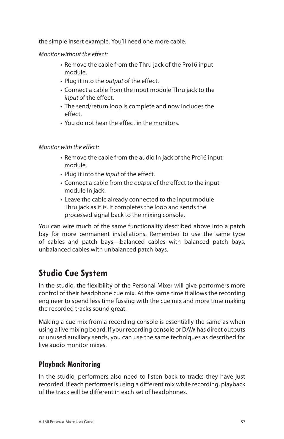 Studio cue system, Playback monitoring | Aviom A-16R/A-16CS User Manual | Page 66 / 98