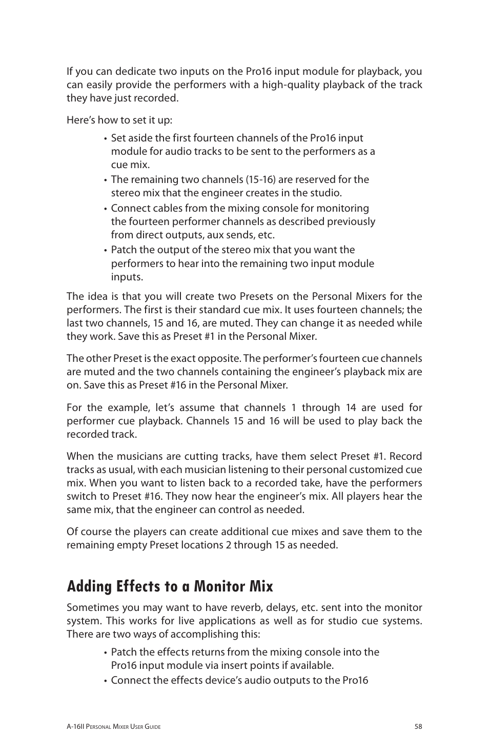 Adding effects to a monitor mix | Aviom A-16R/A-16CS User Manual | Page 67 / 98