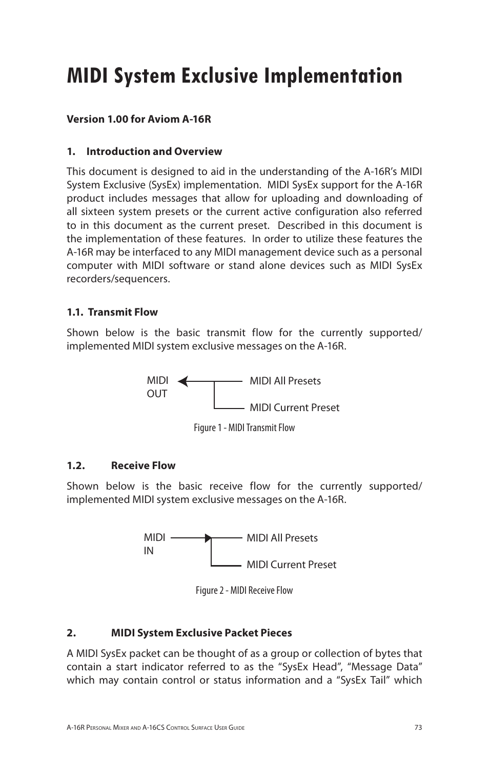 Midi system exclusive implementation | Aviom A-16R/A-16CS User Manual | Page 82 / 98