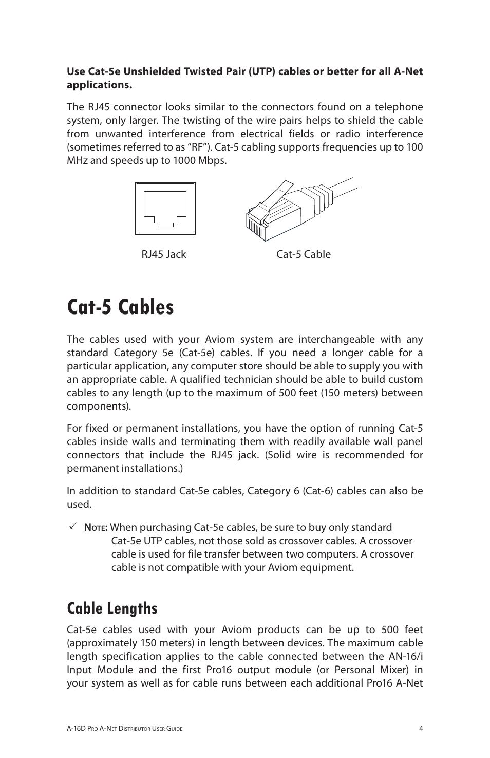 Cat-5 cables, Cable lengths | Aviom A-16D Pro User Manual | Page 11 / 29