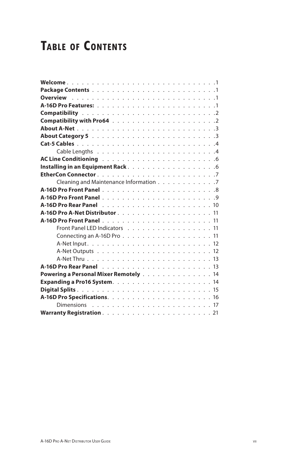 Able, Ontents | Aviom A-16D Pro User Manual | Page 7 / 29