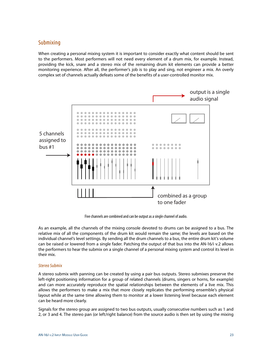 Submixing, Stereo submix | Aviom AN-16/i v.2 User Manual | Page 31 / 63