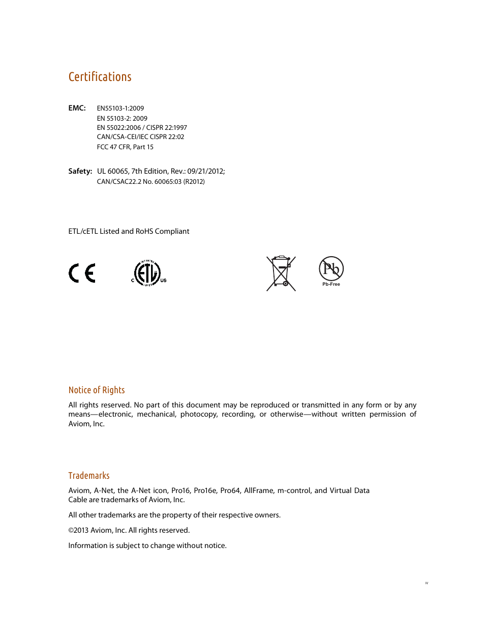 Certifications | Aviom AN-16/i v.2 User Manual | Page 4 / 63