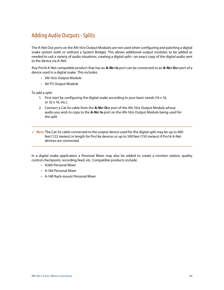 Adding audio outputs - splits | Aviom AN-16/i v.2 User Manual | Page 52 / 63