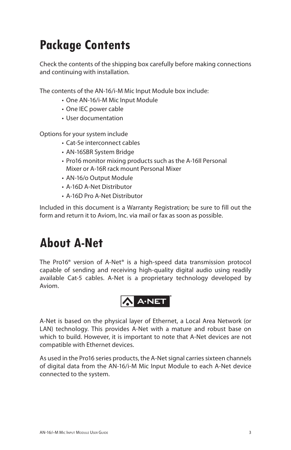 Package contents, About a-net | Aviom AN-16/i-M User Manual | Page 11 / 58