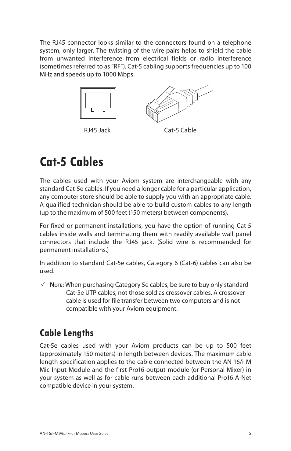 Cat-5 cables, Cable lengths | Aviom AN-16/i-M User Manual | Page 13 / 58