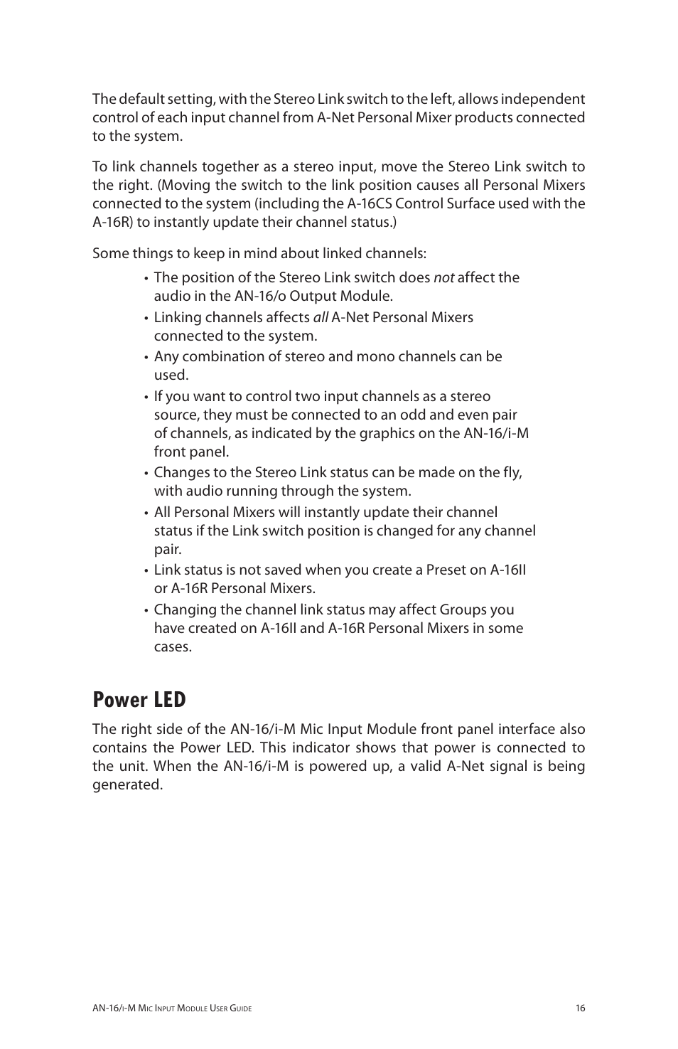 Power led | Aviom AN-16/i-M User Manual | Page 24 / 58