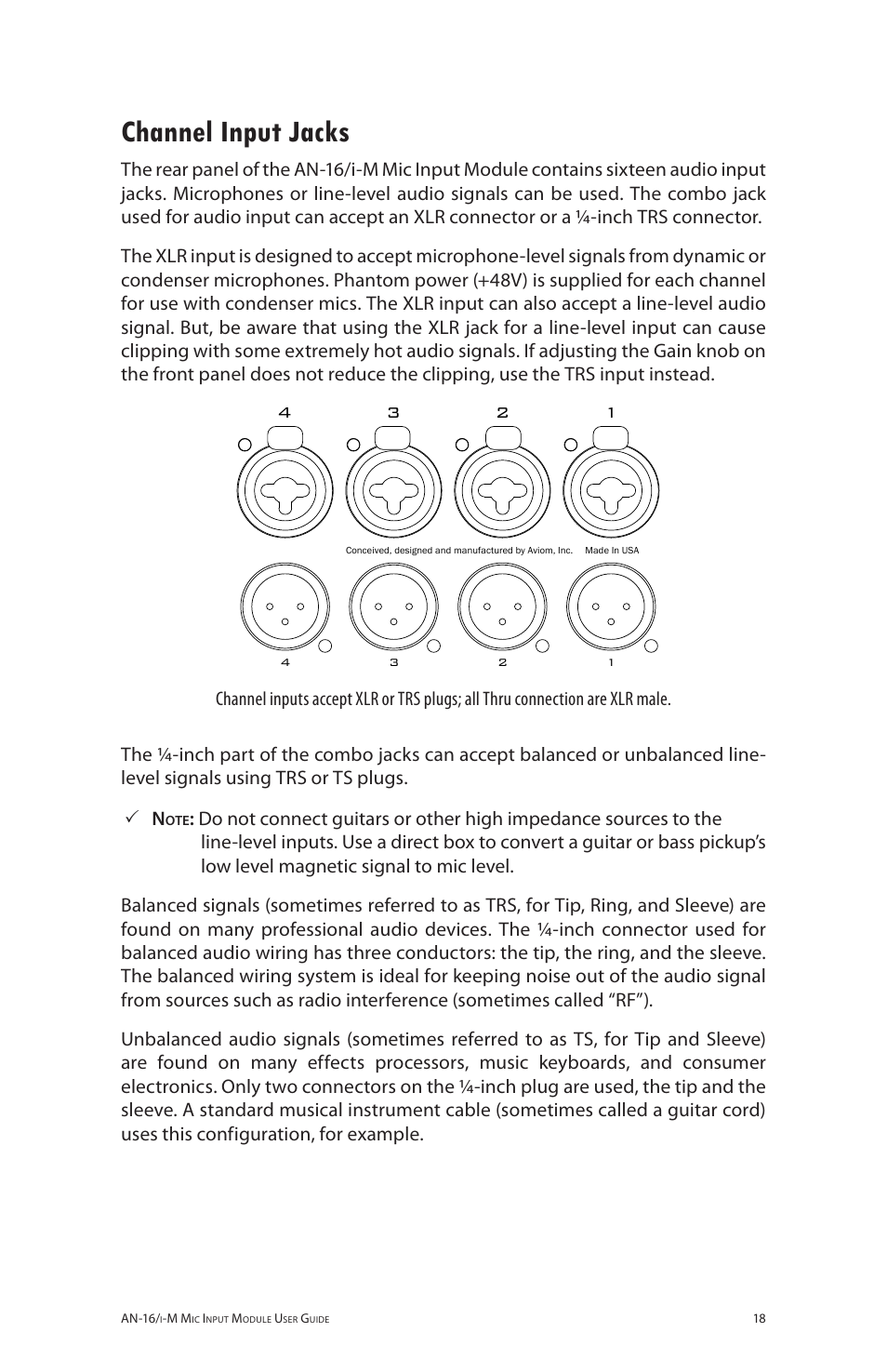 Channel input jacks, A-net, An-16 | Aviom AN-16/i-M User Manual | Page 26 / 58