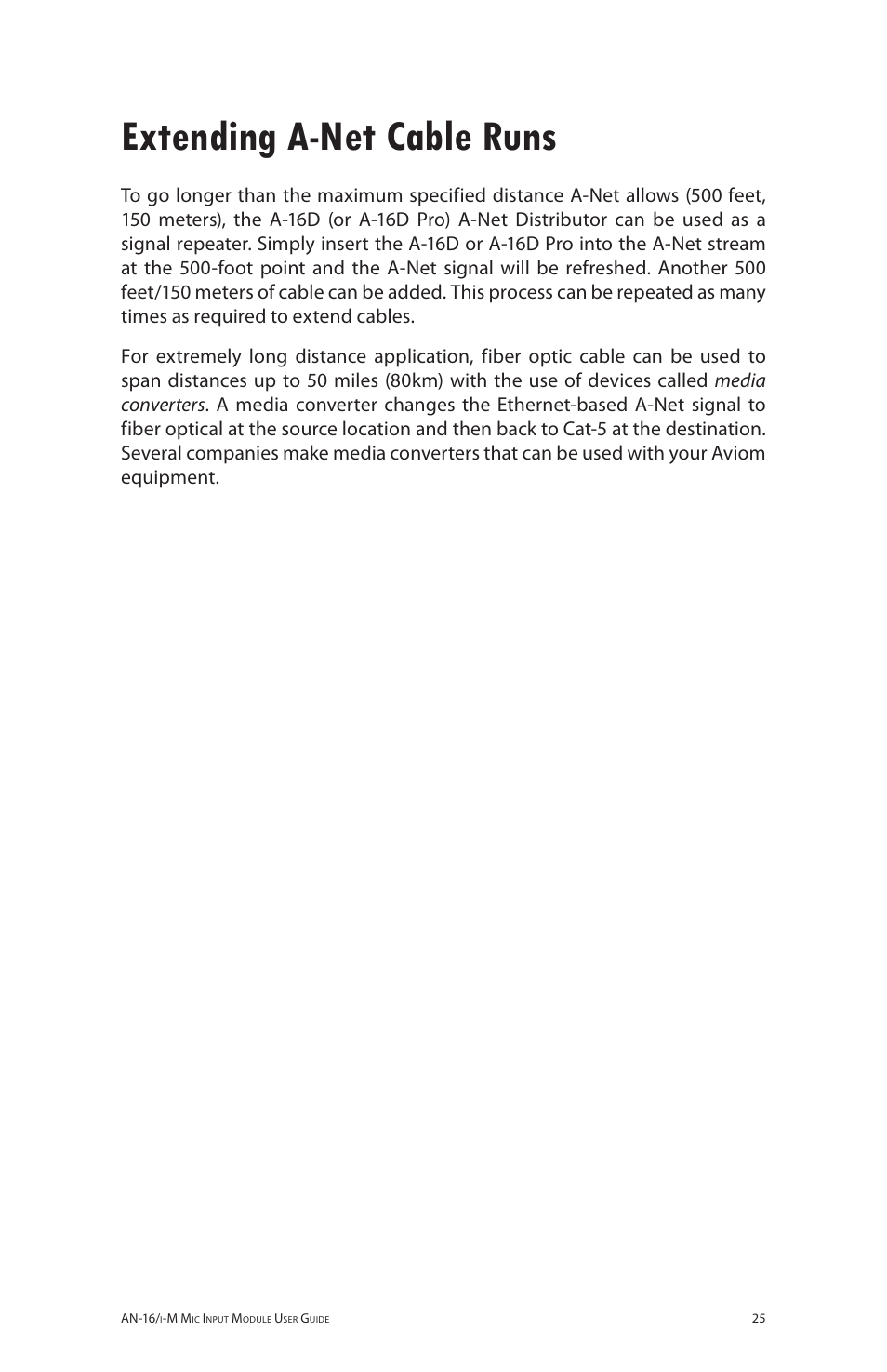 Extending a-net cable runs | Aviom AN-16/i-M User Manual | Page 33 / 58