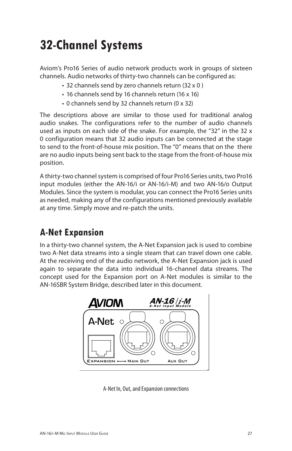 Channel systems, A-net expansion, A‑net expansion | A-net, An-16 | Aviom AN-16/i-M User Manual | Page 35 / 58