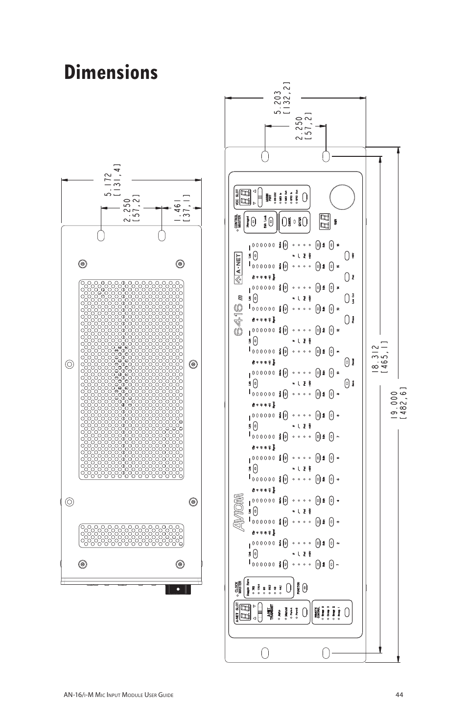 Dimensions | Aviom AN-16/i-M User Manual | Page 52 / 58