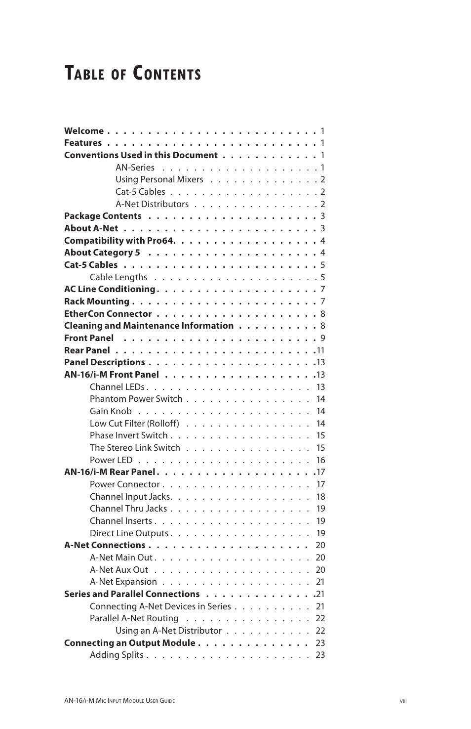Able, Ontents | Aviom AN-16/i-M User Manual | Page 7 / 58