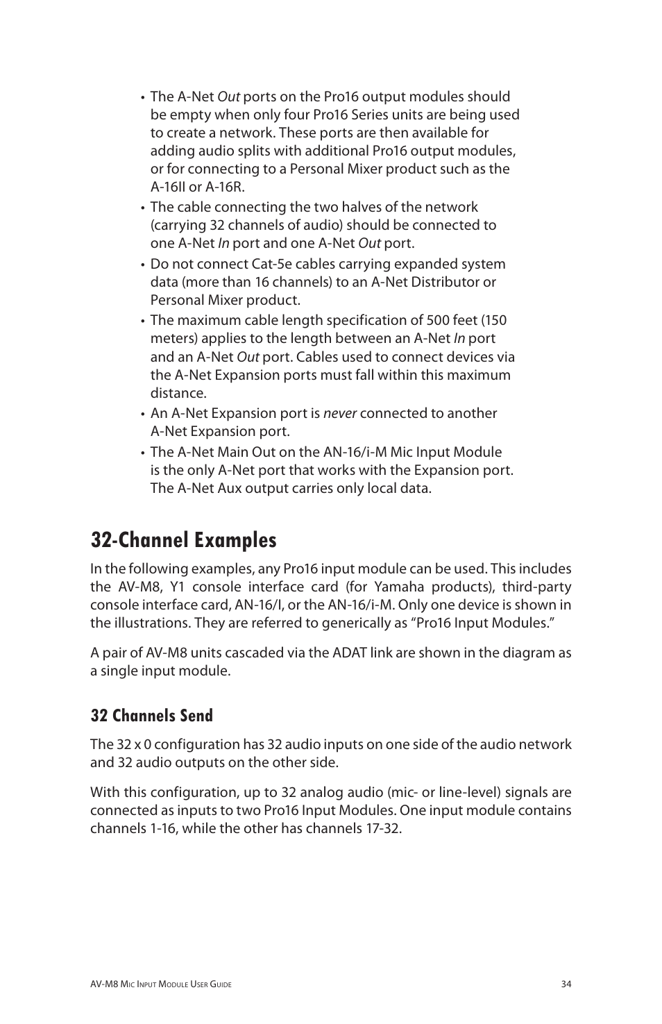 Channel examples, 32 channels send, 32‑channel examples 32 channels send | Aviom AV-M8 User Manual | Page 42 / 57