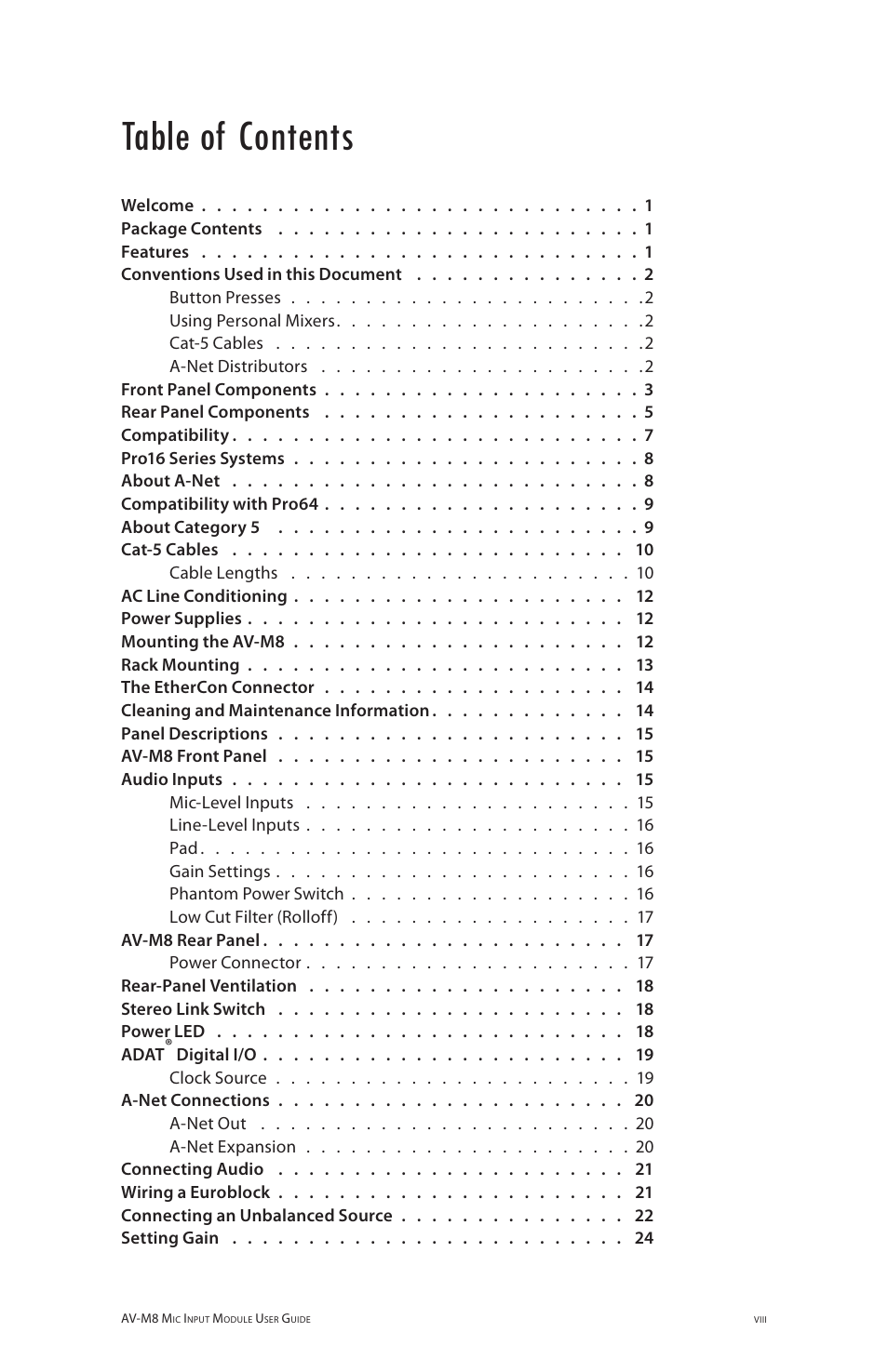 Aviom AV-M8 User Manual | Page 7 / 57