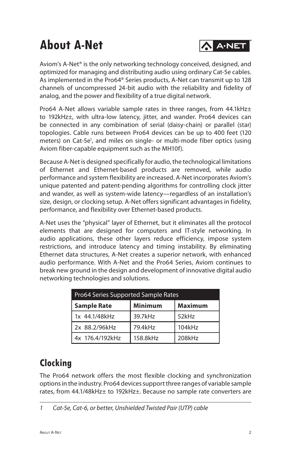 About a-net, Clocking | Aviom 6416i User Manual | Page 12 / 97