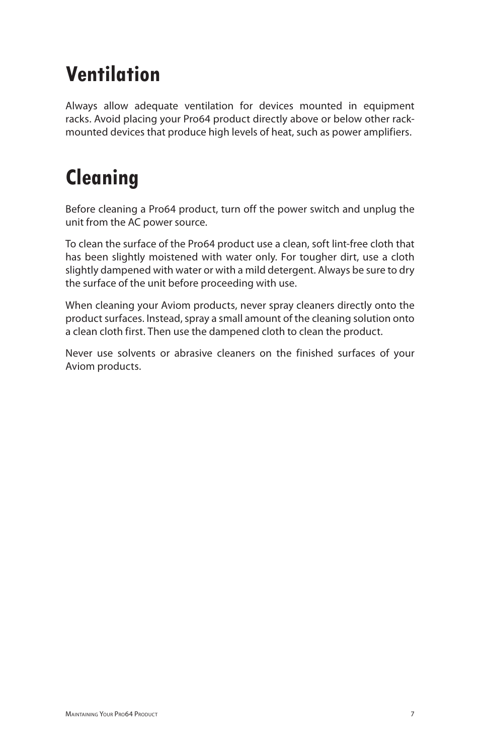 Ventilation, Cleaning, Ventilation cleaning | Aviom 6416i User Manual | Page 16 / 97
