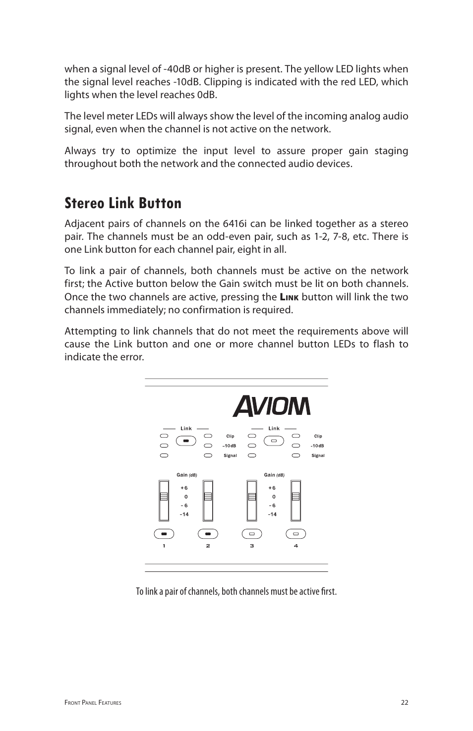 Stereo link button | Aviom 6416i User Manual | Page 49 / 97