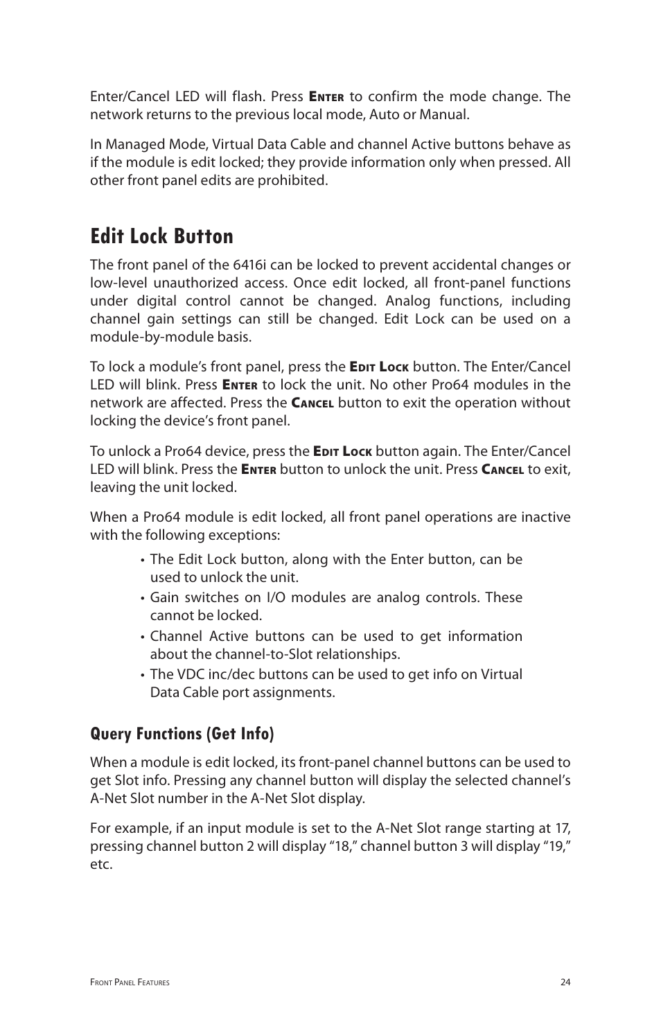 Edit lock button, Query functions (get info) | Aviom 6416i User Manual | Page 51 / 97