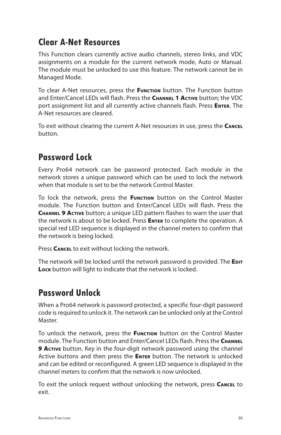 Clear a-net resources, Password lock, Password unlock | Aviom 6416i User Manual | Page 57 / 97