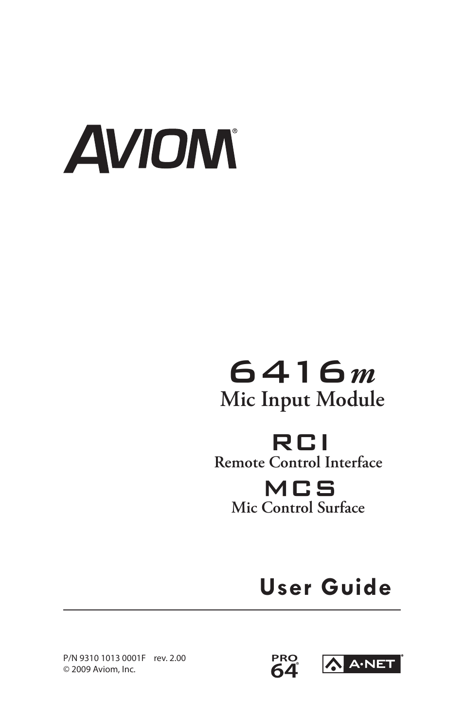 Aviom 6416m/RCI/MCS User Manual | 147 pages