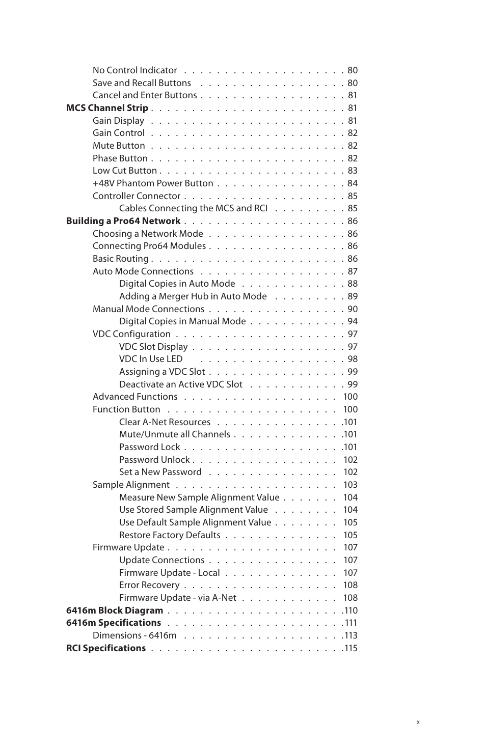 Aviom 6416m/RCI/MCS User Manual | Page 10 / 147