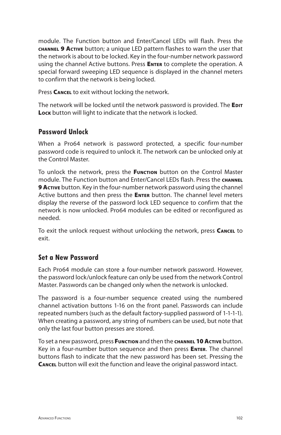 Password unlock, Set a new password, Password unlock set a new password | Aviom 6416m/RCI/MCS User Manual | Page 113 / 147