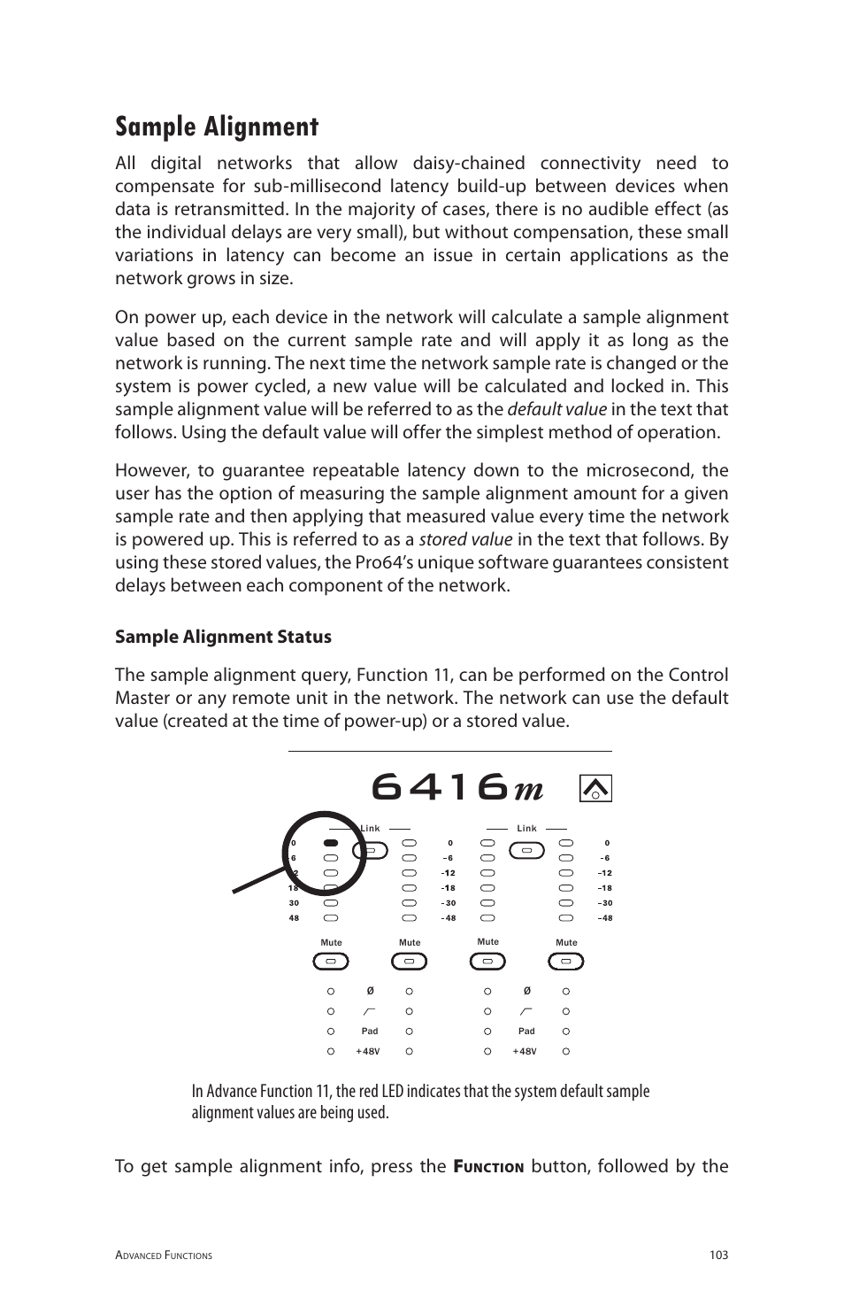 Sample alignment, Button, followed by the | Aviom 6416m/RCI/MCS User Manual | Page 114 / 147