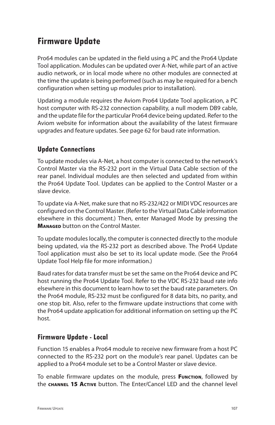Firmware update, Update connections, Firmware update - local | Update connections firmware update ‑ local | Aviom 6416m/RCI/MCS User Manual | Page 118 / 147