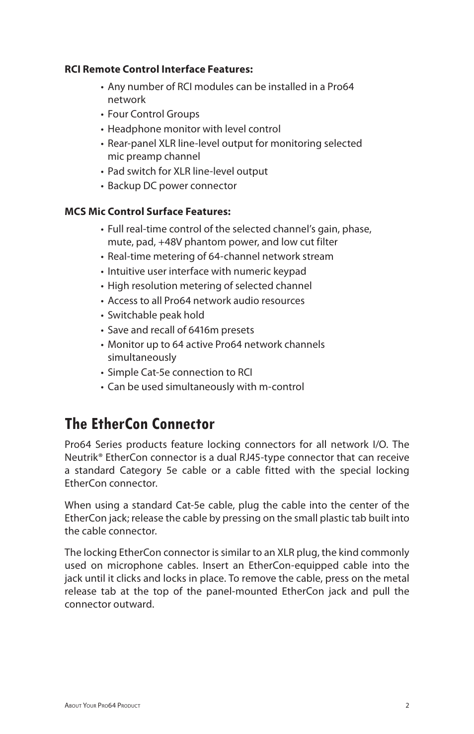 The ethercon connector | Aviom 6416m/RCI/MCS User Manual | Page 13 / 147