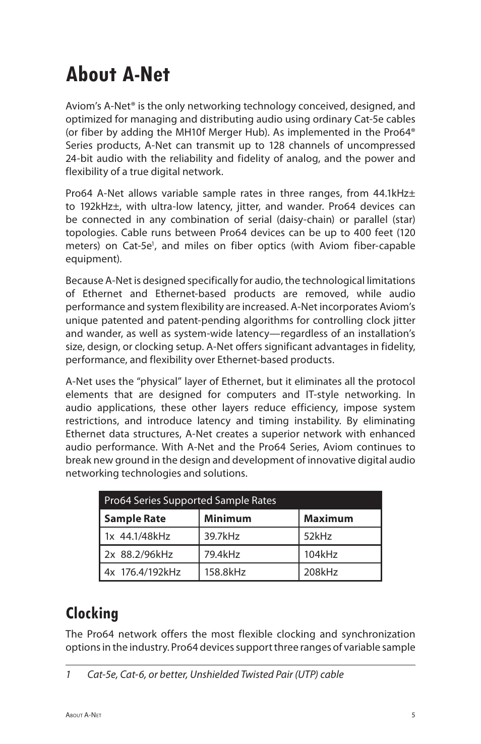 About a-net, Clocking | Aviom 6416m/RCI/MCS User Manual | Page 16 / 147