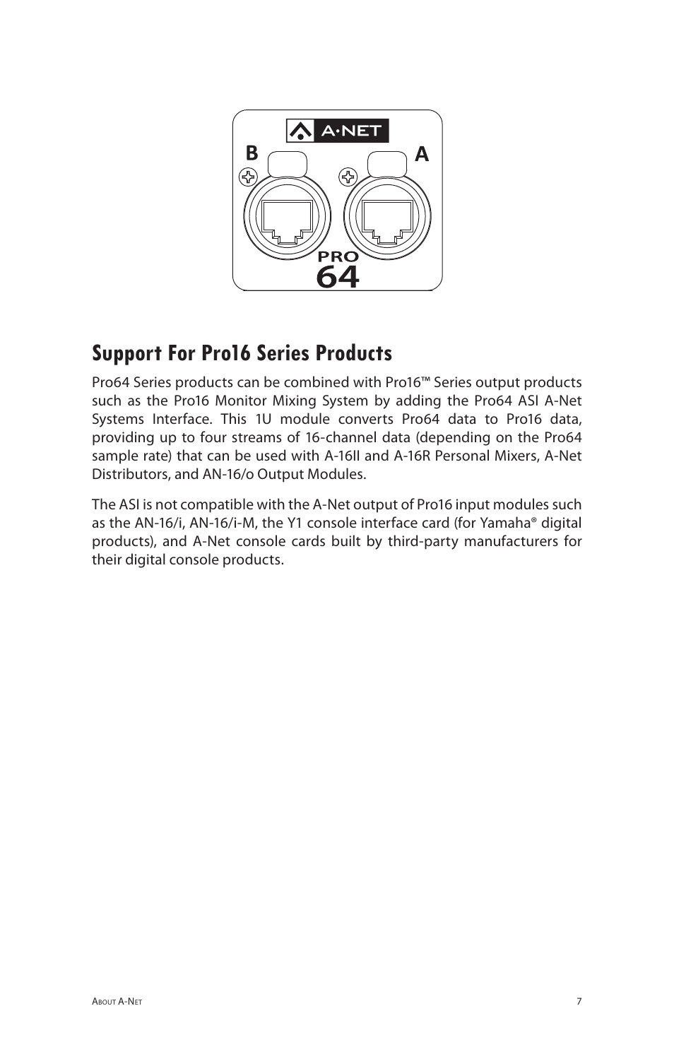 Support for pro16 series products | Aviom 6416m/RCI/MCS User Manual | Page 18 / 147