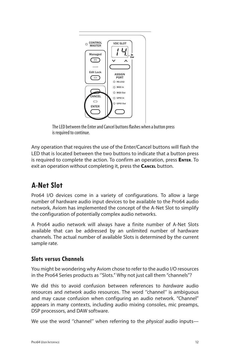 A-net slot, Slots versus channels, A‑net slot | Button | Aviom 6416m/RCI/MCS User Manual | Page 23 / 147