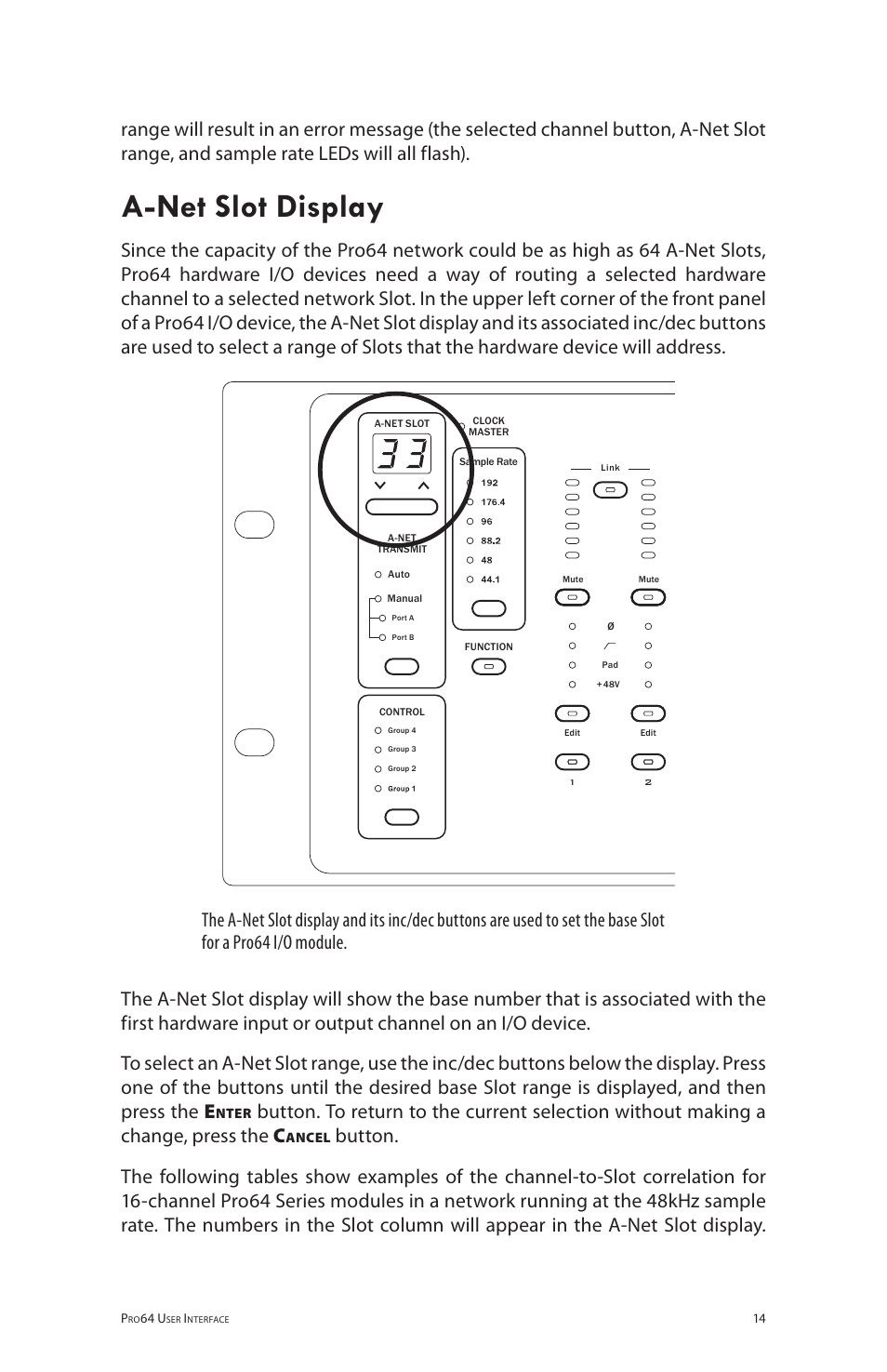 A-net slot display | Aviom 6416m/RCI/MCS User Manual | Page 25 / 147