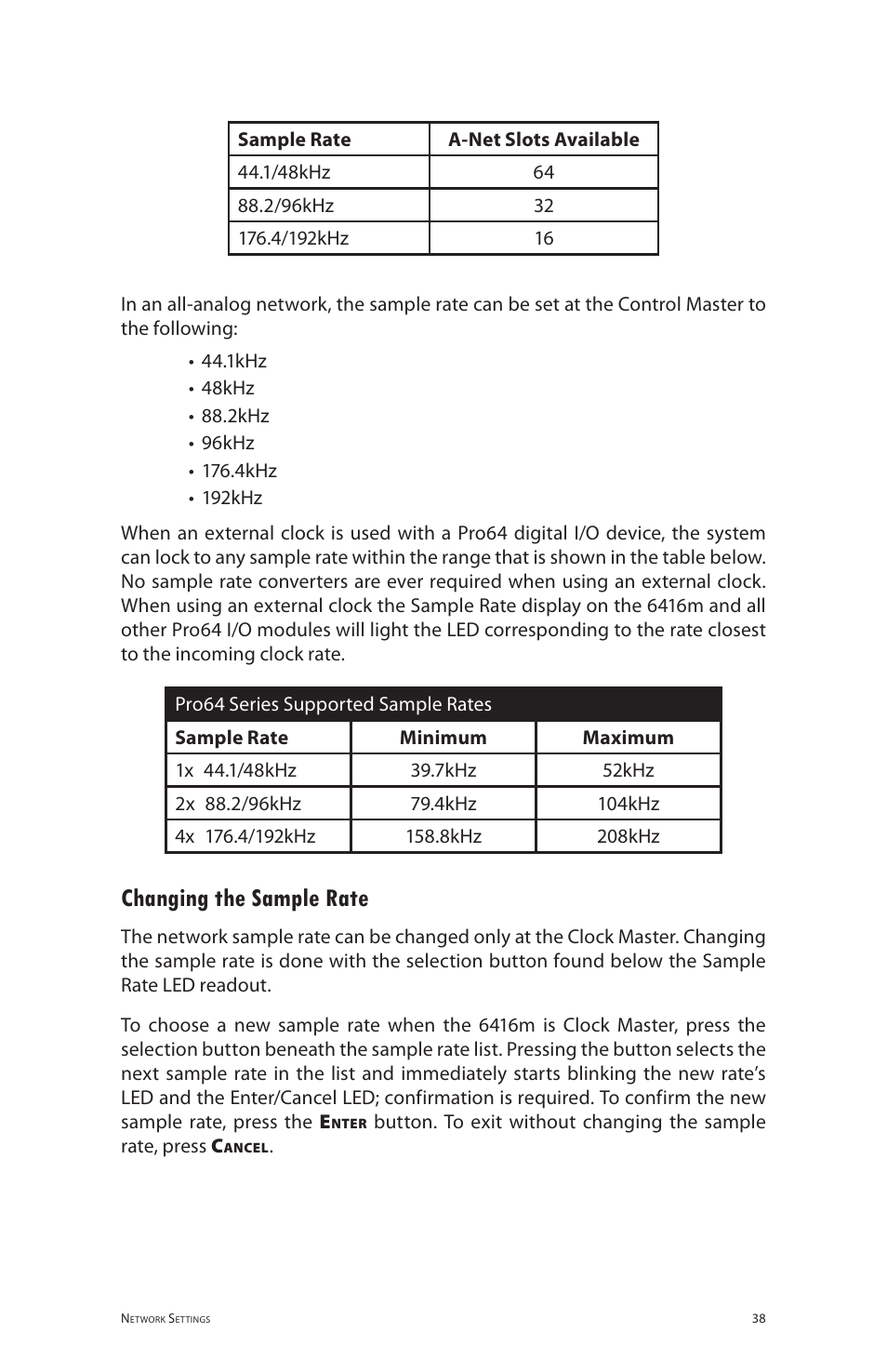 Changing the sample rate | Aviom 6416m/RCI/MCS User Manual | Page 49 / 147