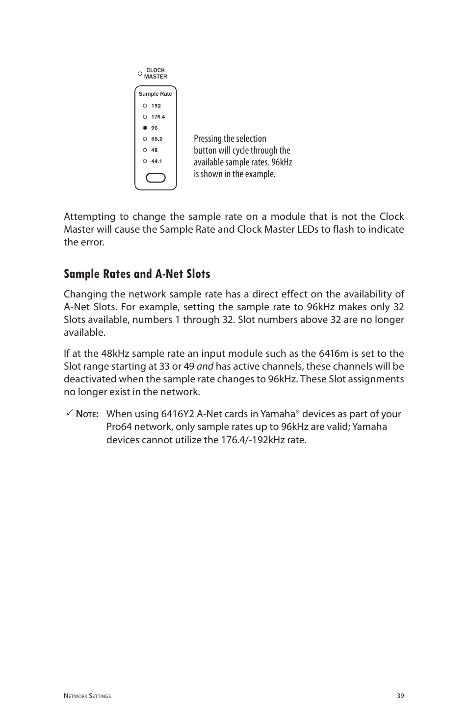 Sample rates and a-net slots, Sample rates and a‑net slots | Aviom 6416m/RCI/MCS User Manual | Page 50 / 147