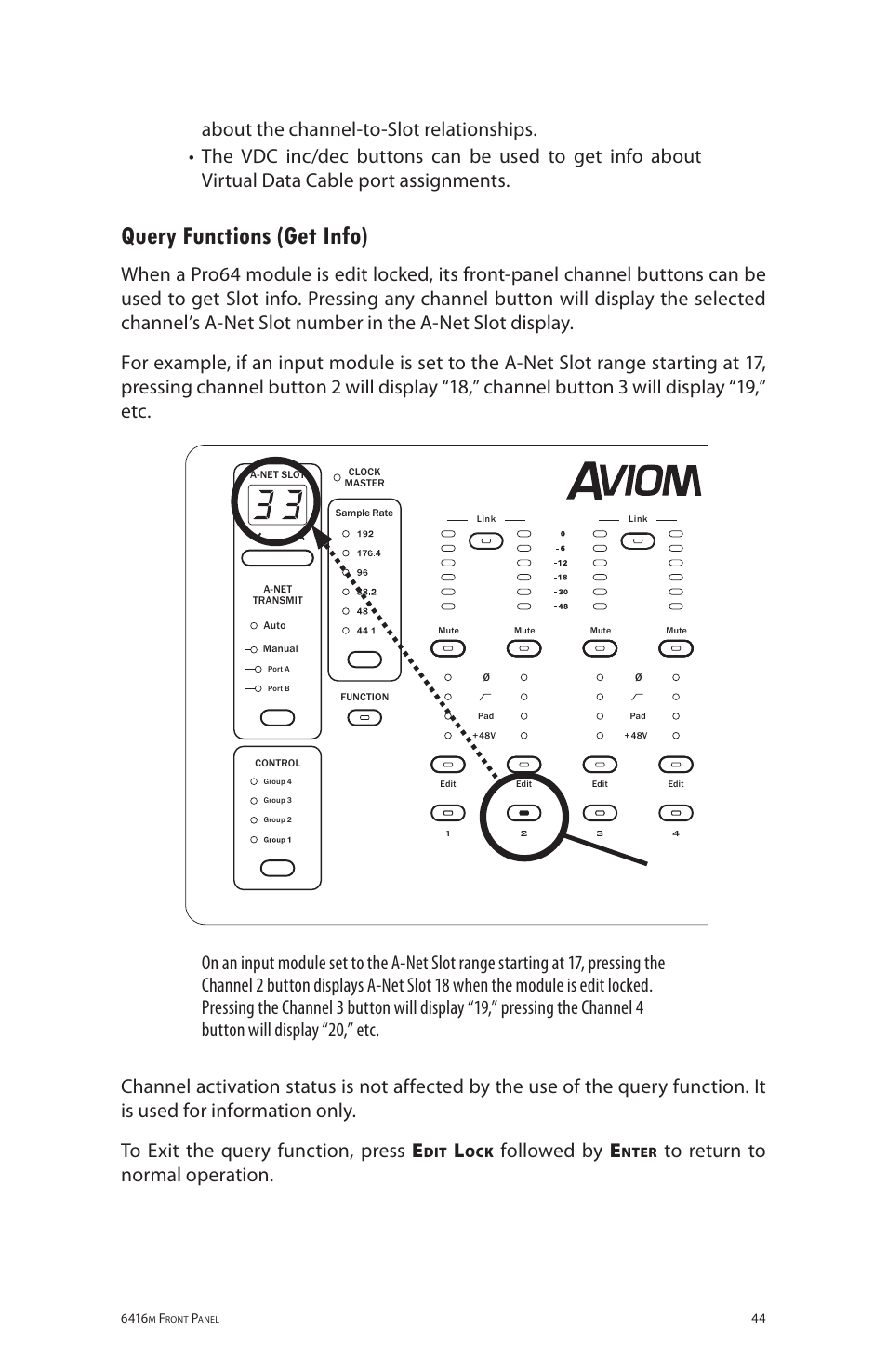 Query functions (get info), Followed by e | Aviom 6416m/RCI/MCS User Manual | Page 55 / 147