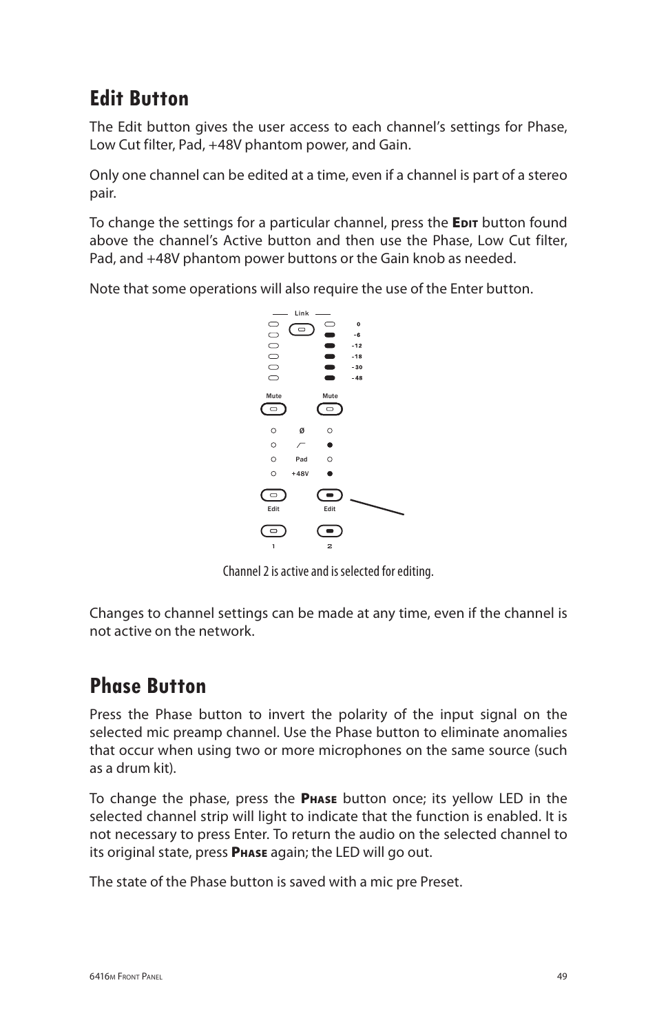 Edit button, Phase button, Edit button phase button | Aviom 6416m/RCI/MCS User Manual | Page 60 / 147