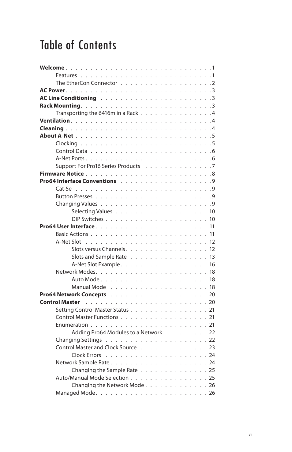 Aviom 6416m/RCI/MCS User Manual | Page 7 / 147