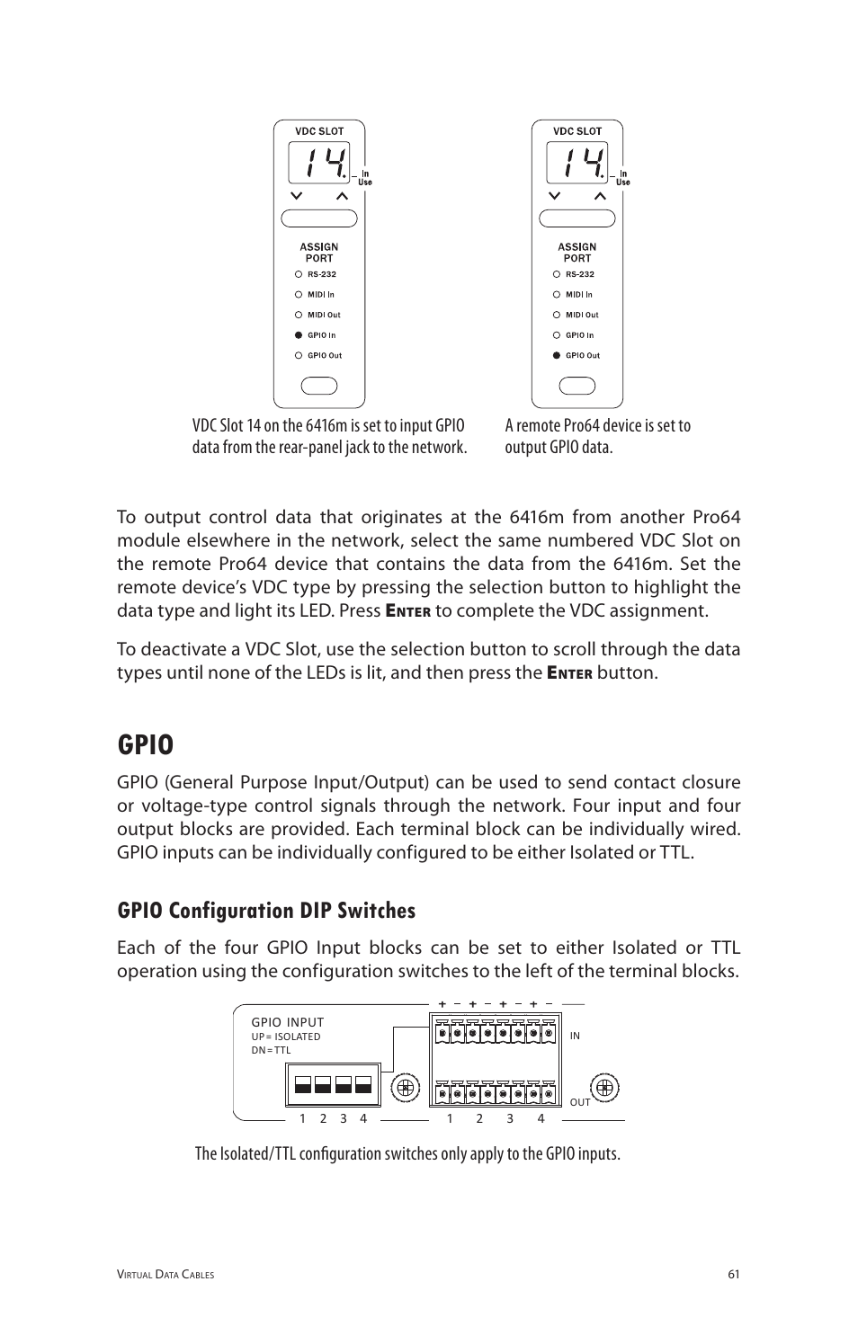 Gpio, Gpio configuration dip switches | Aviom 6416m/RCI/MCS User Manual | Page 72 / 147