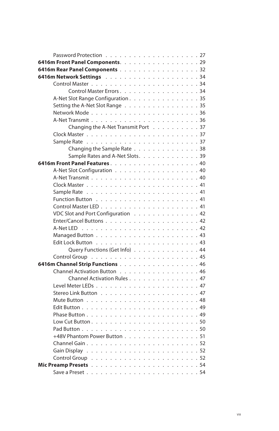 Aviom 6416m/RCI/MCS User Manual | Page 8 / 147