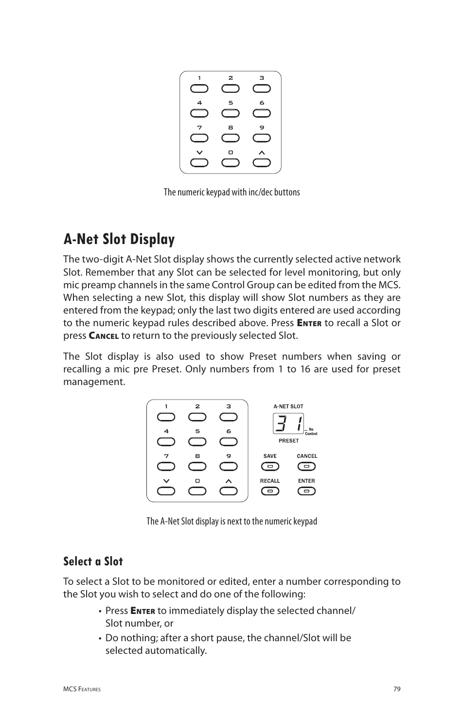 A-net slot display, Select a slot, A‑net slot display | Aviom 6416m/RCI/MCS User Manual | Page 90 / 147