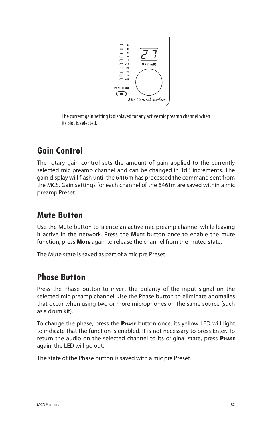 Gain control, Mute button, Phase button | Gain control mute button phase button | Aviom 6416m/RCI/MCS User Manual | Page 93 / 147