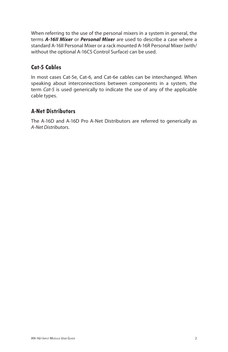 Cat-5 cables, A-net distributors, Cat‑5 cables a‑net distributors | Aviom AN-16/i User Manual | Page 10 / 55