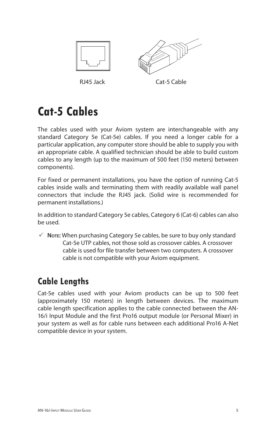 Cat-5 cables, Cable lengths | Aviom AN-16/i User Manual | Page 13 / 55